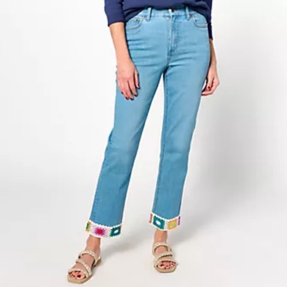 Canyon Retreat Easy Stretch Granny Square Crochet Cuff Ankle Jean, Women's 10